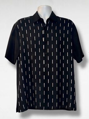 Nat Nast Luxury Originals 100% Silk Shirt Men’s M Black White Embroidered Crest